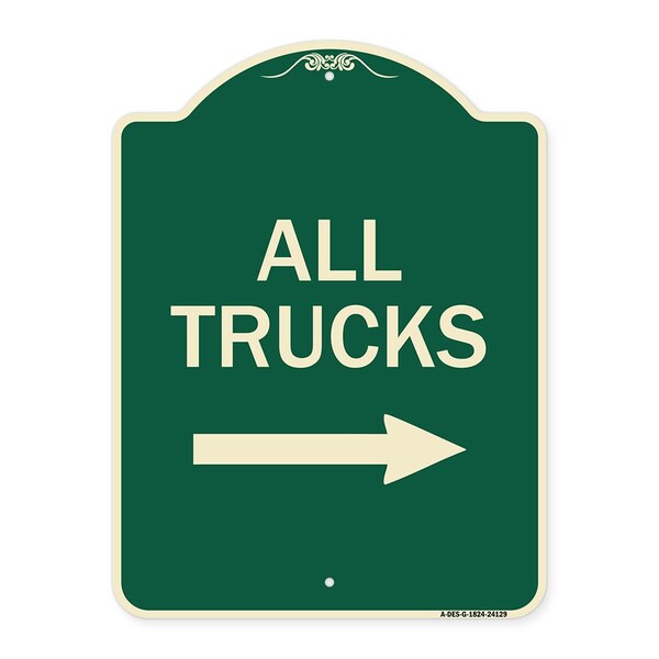 Driveway All Trucks W/ Right Arrow Heavy-Gauge Aluminum Architectural Sign, 24" x 18", G-1824-24129